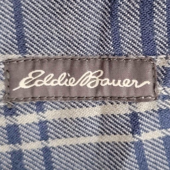 Eddie Bauer Mens Medium Travex LS Blue Gray Plaid Button Down Shirt Hike Camp - Picture 9 of 9
